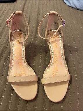 Sam Edelman Beige Patent Leather Ankle-Strap Sandals